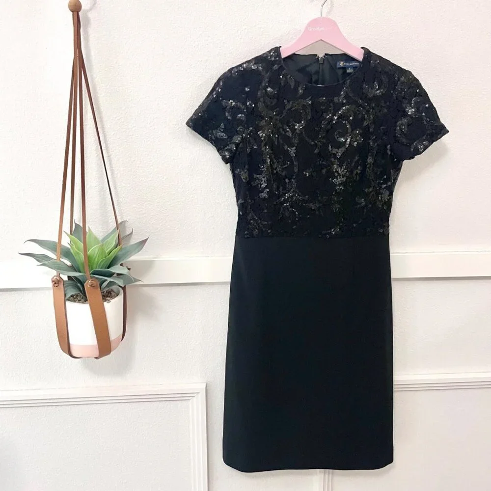 Brooks Brothers Black Short Sleeve Cocktail Sequins Dress Size 2